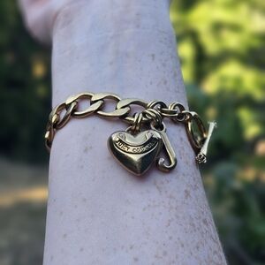 Juicy Couture chunky gold tone charm bracelet 3D Embossed heart and "J" charms